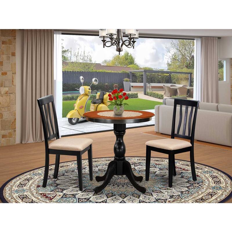 3-Piece Black and Cherry Finish Solid Wood Top-Dining Room Set-Seats 4