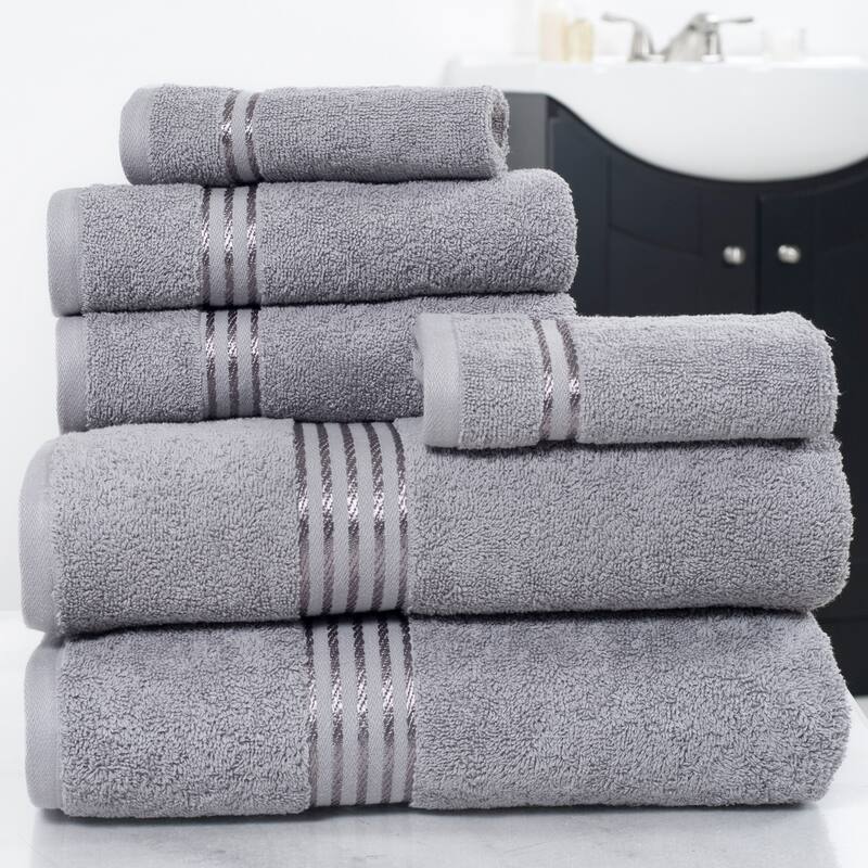 Towel Set - Cotton Bathroom Accessories with Bath Towels, Towels, and Washcloths - Machine Washable Towels by Lavish Home (Gray)