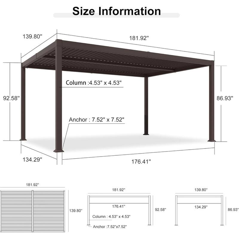 PURPLE LEAF Louvered Pergola Sun Shade Shelter with Adjustable Metal Roof for Patio Hardtop Pergola