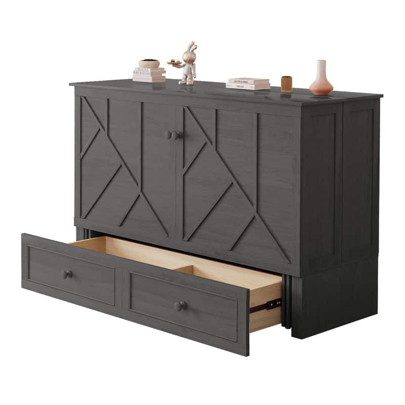 Mixoy Modern Queen Murphy Bed Chest with Foldable Mattress and USB ports