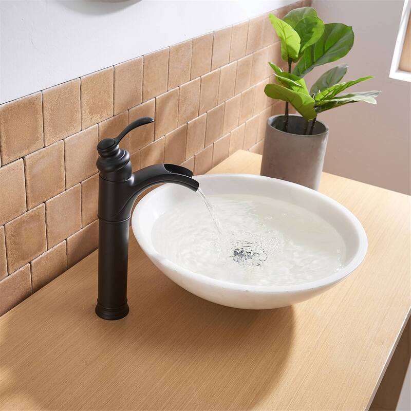 Waterfall Bathroom Vessel Faucet With Drain Assembly Single Handle Bathroom Vessel Sink Faucets One Hole Modern High Basin Taps