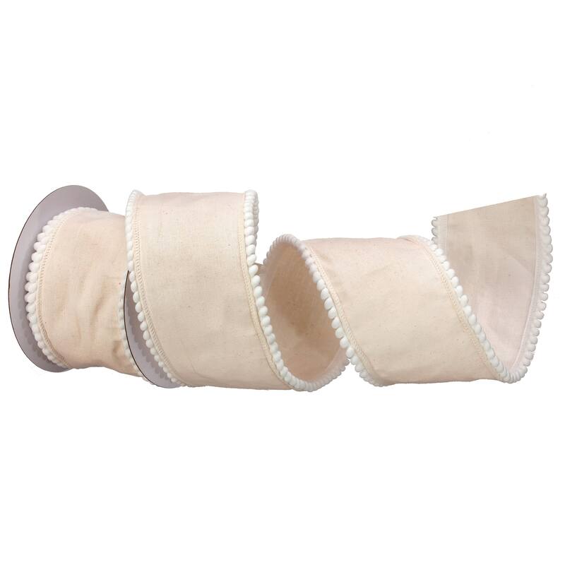 4" X 5YD Chambray Pompom Ribbon