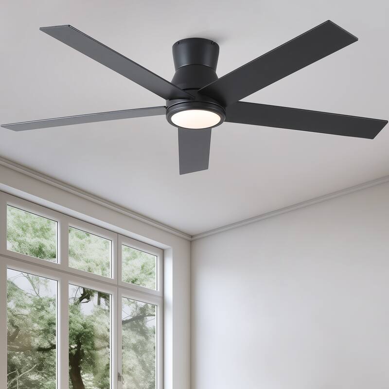 YUHAO AeroLite 48 in. Indoor White Low Profile Standard Ceiling Fan with Bright White Integrated LED Light Kit, Remote Included