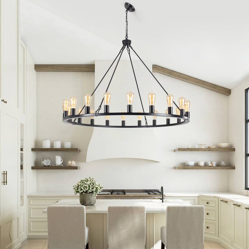 20 - Light Farmhouse Metal Round Industrial Chandelier for Dining Room Entryway Kitchen Island - N/A
