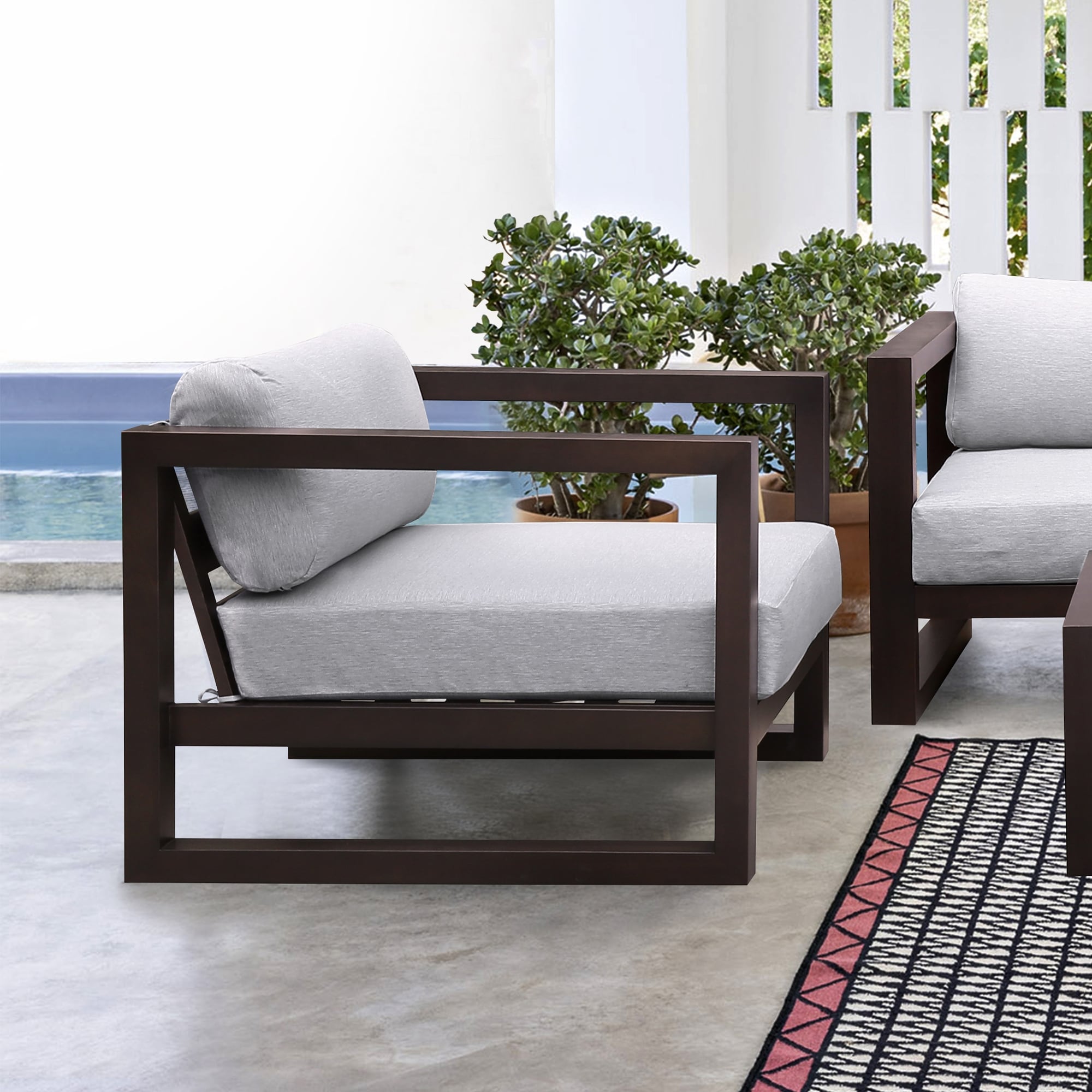 Paradise Solid Eucalyptus Wood Outdoor Patio Club Chair with Gray Cushions