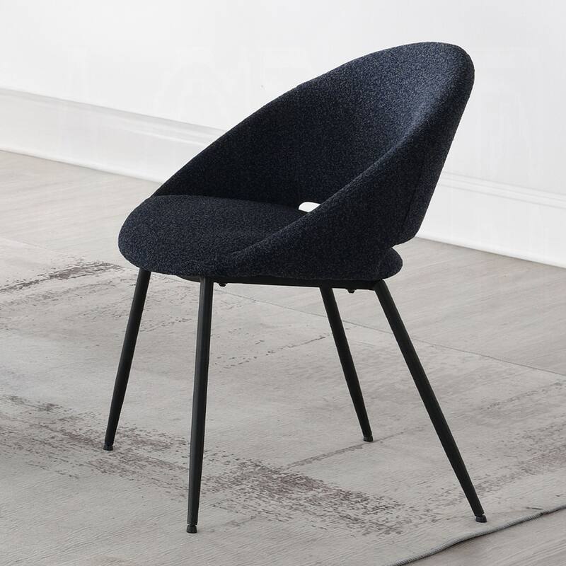 Set of 2 Boucle Upholstered Dining Side Chairs in Black