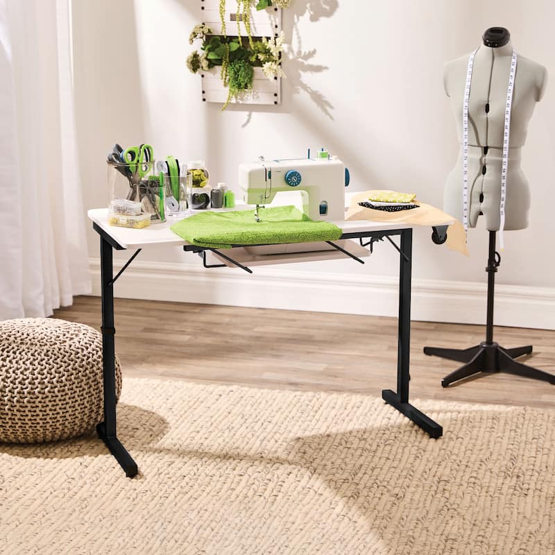 Sew Ready Rollaway II Sewing Table Silver/White Portable Folding Rolling.