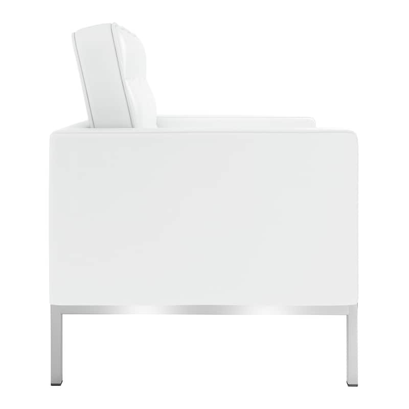 HomeRoots 31" White And Silver Italian Leather Tufted Arm Chair - 30.5' X '30.5' X '30.5