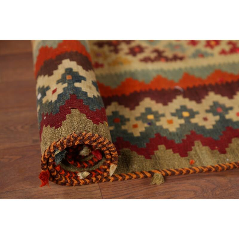 Red Kilim Qashqai Persian Vintage Area Rug Handmade Tribal Wool Carpet - 4'8"x 7'8"