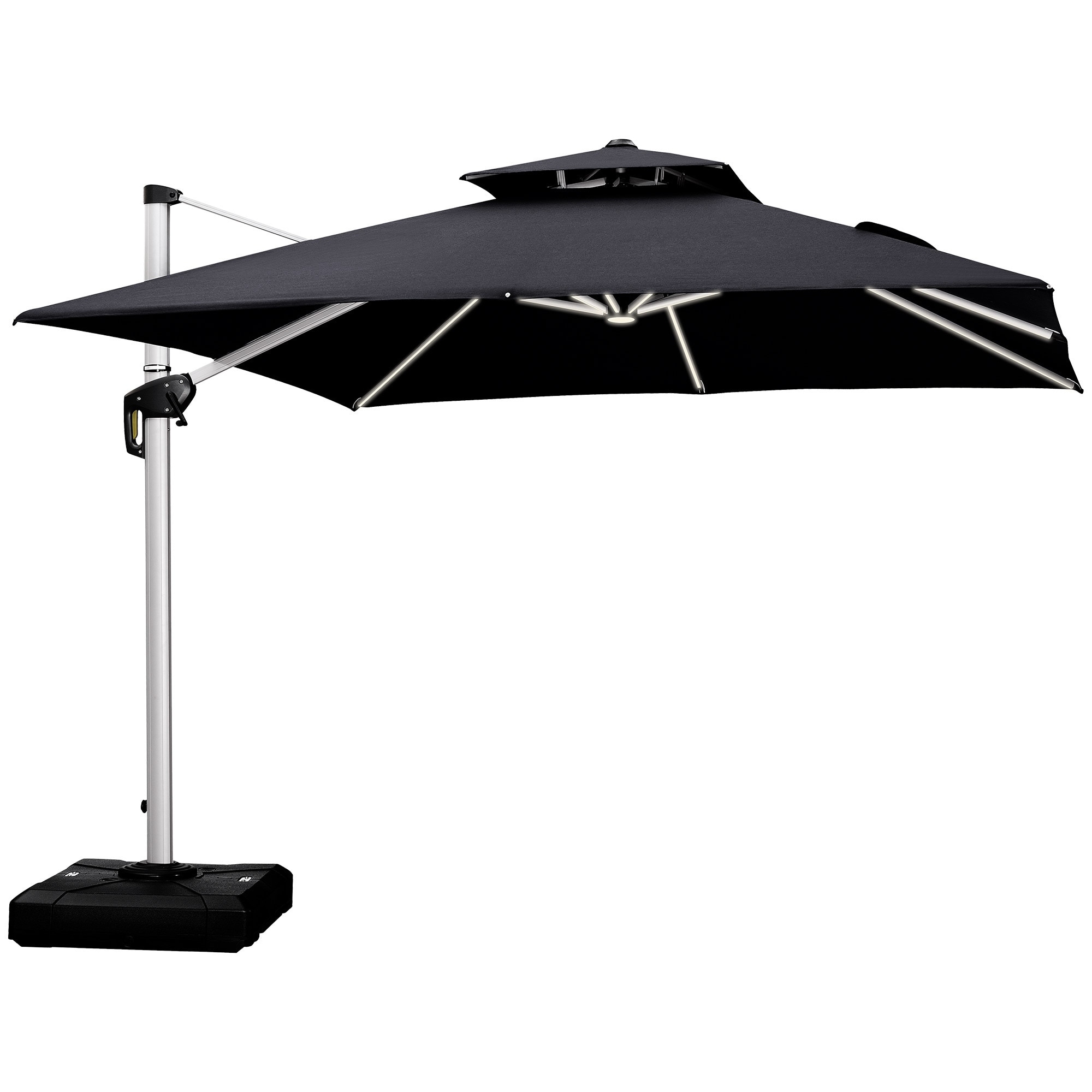 PURPLE LEAF 9/10/11 ft Square 09x12 ft Rectangle Double Top LED Patio Cantilever Umbrella with Base