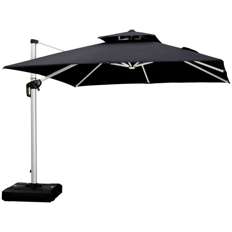 PURPLE LEAF 9/10/11 ft Square 09x12 ft Rectangle Double Top LED Patio Cantilever Umbrella with Base - 10ft Black