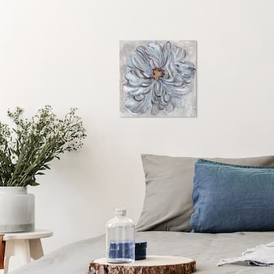 Wynwood Studio Canvas Floral and Botanical Grey shades of a flower White and Light Gray Farmhouse Wall Art Canvas Print