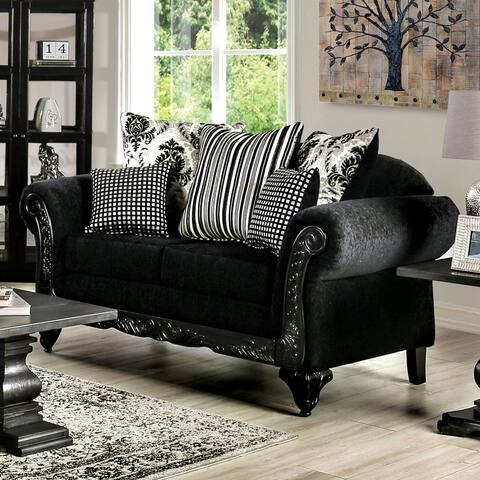 Furniture of America Dresen Traditional Black Chenille Loveseat
