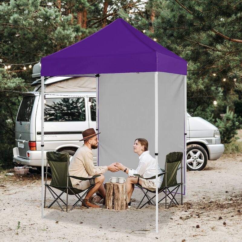 EAGLE PEAK Pop up Canopy 5x5, Outdoor Portable Canopy Tent with One Removable Sunwall, Carry Bag Included, Burgundy