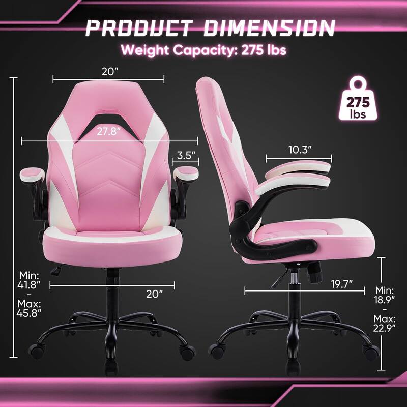Ergonomic PU Leather Gaming Chair Adjustable Height with Flip-up Armrest for Adults, Kids