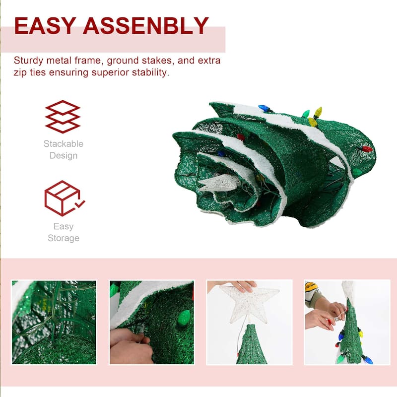 Glitzhome 56"H Lighted Christmas 3D Mesh Tree Decor with 171 LED Lights - 3D Mesh Tree
