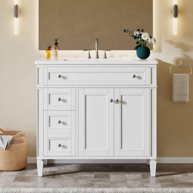 Modern Wood Bathroom Vanity, Storage Cabinet with Ceramic Sink