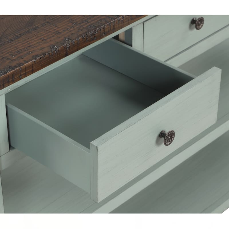 48'' Solid Pine Wood Top Console Table, Modern Entryway Sofa Side Table with 3 Storage Drawers and 2 Shelves