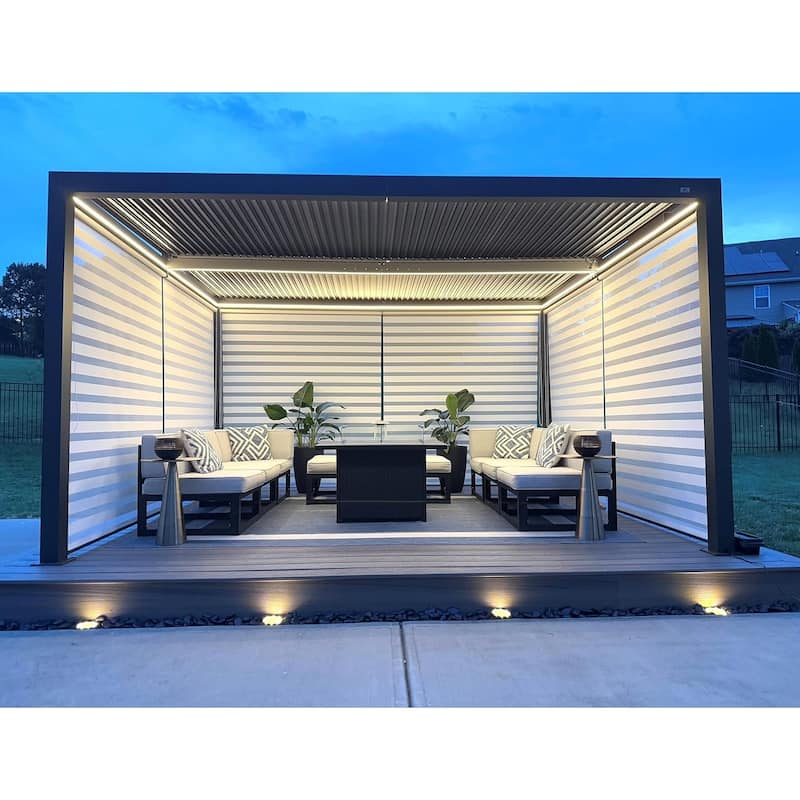 PURPLE LEAF Gray Louvered Pergola Outdoor Aluminum Pergola with Adjustable Roof for Patio Grey Hardtop Gazebo