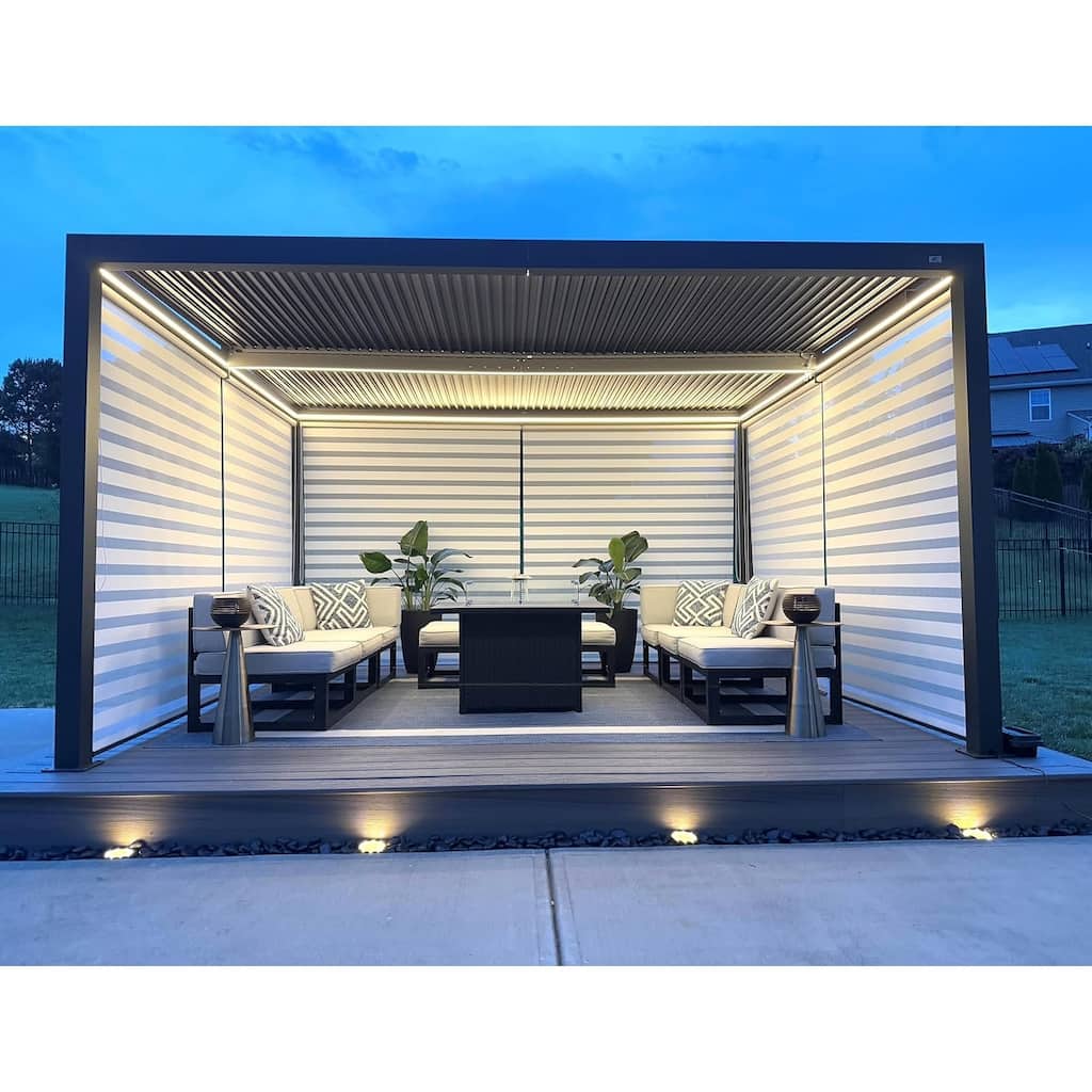 PURPLE LEAF Gray Louvered Pergola Outdoor Aluminum Pergola with Adjustable Roof for Patio Grey Hardtop Gazebo