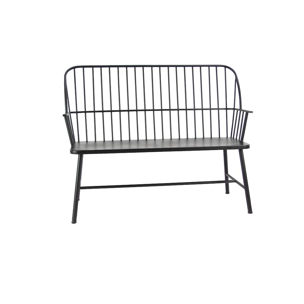 Metal Grill Style High Back Frame Outdoor Bench with Trestle Legs and Armrests - Black - Roche River Decor - 19"Wx48"Lx38"H