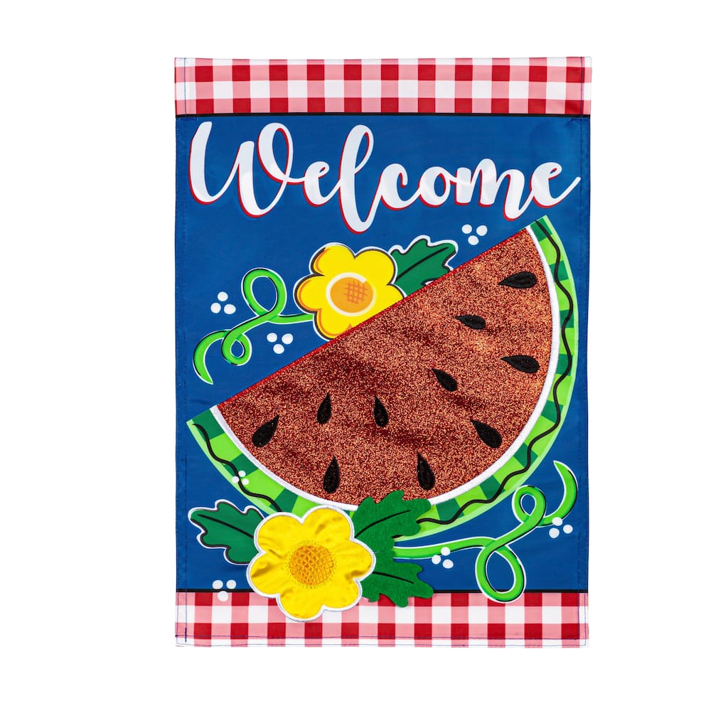 Watermelon Welcome Garden Applique Flag