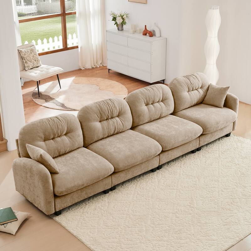 Modular Chenille Tufted Sofas Fits Bedroom, Living Rooms - Camel(4 Seat)