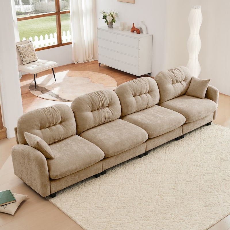 Sectional Sofa with Tufted Backrest, Chaise Lounge Sofa with 2 Throw Pillows, Four-Seater Recliner Sofa for Living Room