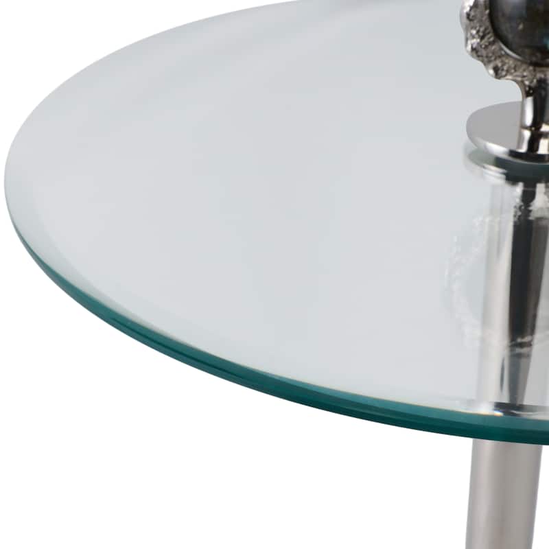 Glass Top Accent Side Table with Sculptural Base Round Modern Design - 20" x 20" x 23"