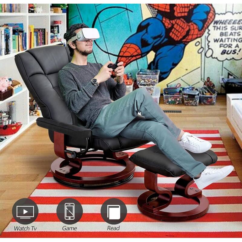 MCombo Set of 2 Swivel Recliner Chair with Wood Base and Ottoman