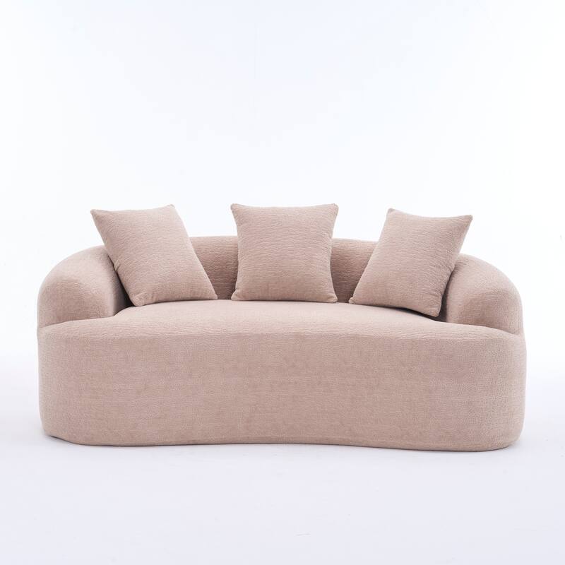 Chenille Deep Seat Loveseat Sofa, Full Compression Sponge Curved Loveseat Sofa, Cloud Floor Couch with 3 Pillows