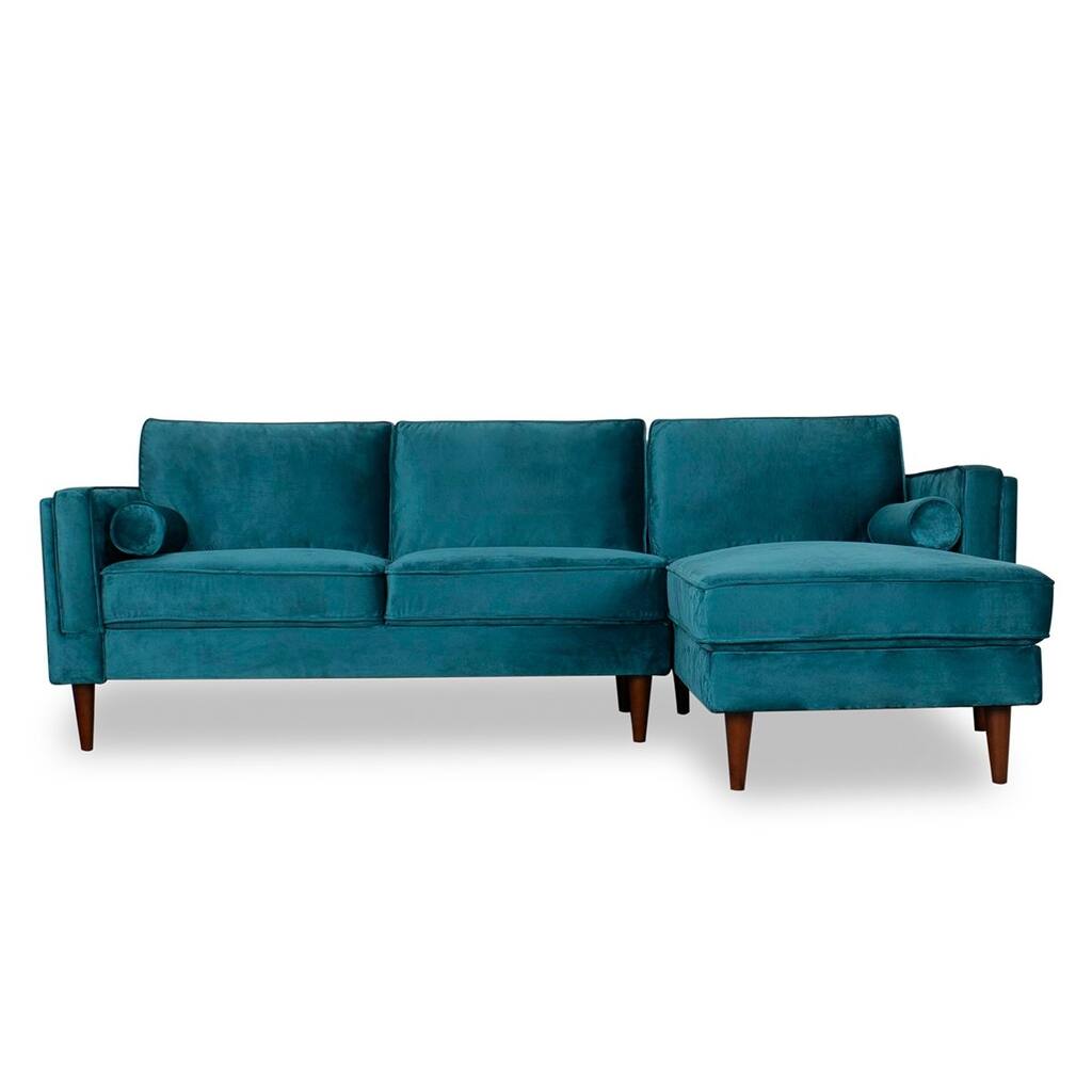 Mid Century Modern Felton Teal Reversible Sectional Sofa - 31"H x 94"W x 60"D - 31"H x 94"W x 60"D
