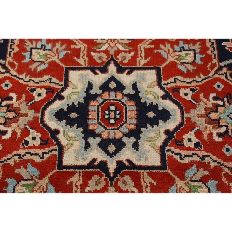 Hand Knotted Oriental 100% Wool Carpet Traditional All-Over Navy Blue & Blues Heriz (serapi) Area Rug - 12' 0'' X 9' 1''
