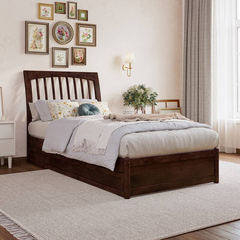 Roslyn Platform Bed with Modern Panel Footboard and Twin XL Trundle