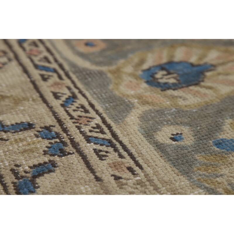Blue Traditional Tabriz Persian Vintage Rug Hand-Knotted Wool Carpet - 7'10" x 10'10"