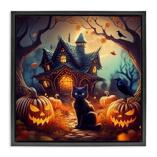 Stupell Haunted House & Black Cat Framed Floater Canvas Wall Art Design ...