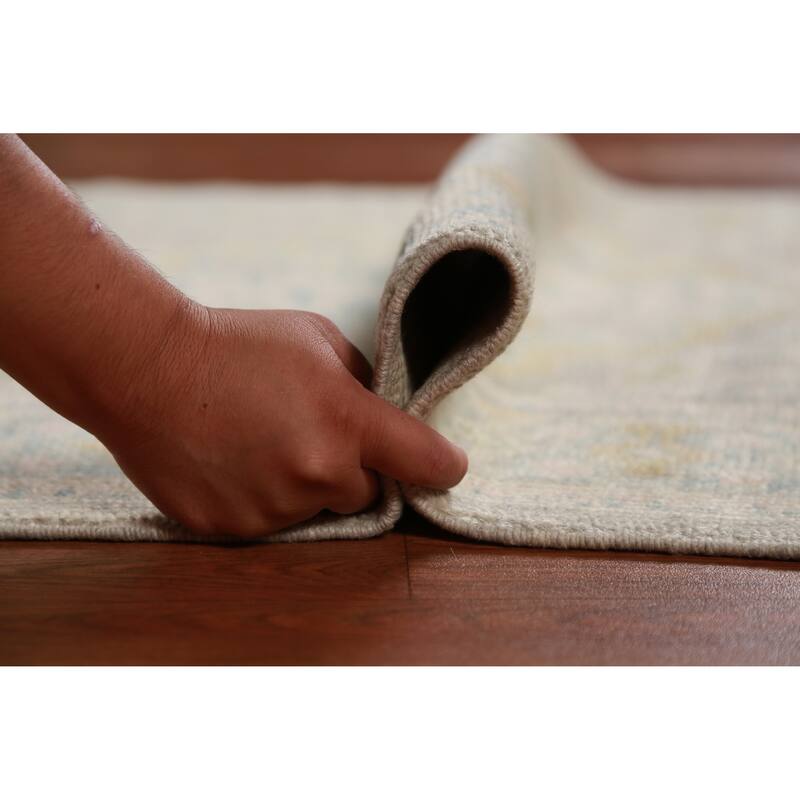 Hand Knotted Oriental 100% Wool Carpet Transitional Geometric Greys & Charcoal Oushak Runner Rug - 12' 1'' X 3' 1''