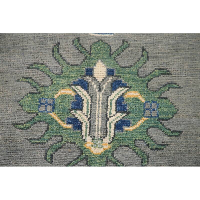Hand Knotted Oriental 100% Wool Carpet Traditional Geometric Greys & Charcoal Kazak Area Rug - 9' 10'' X 6' 8''