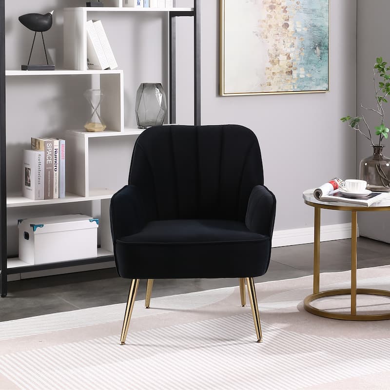 Black Velvet Modern Mid Century 28.7" Sherpa Arm Chair with Iron Legs for Living Room