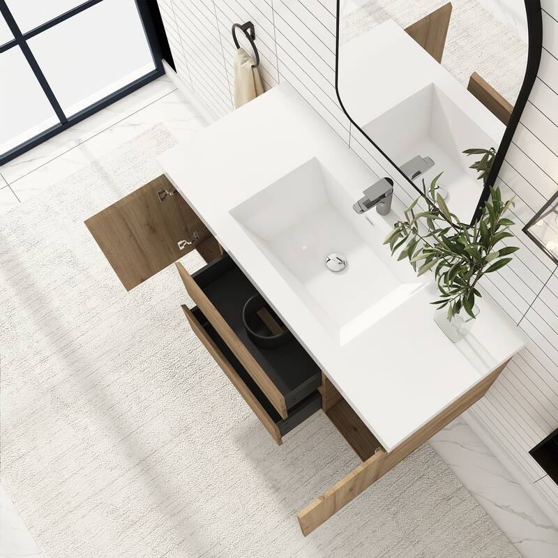Floating Bathroom Vanity with Integrated Resin Top