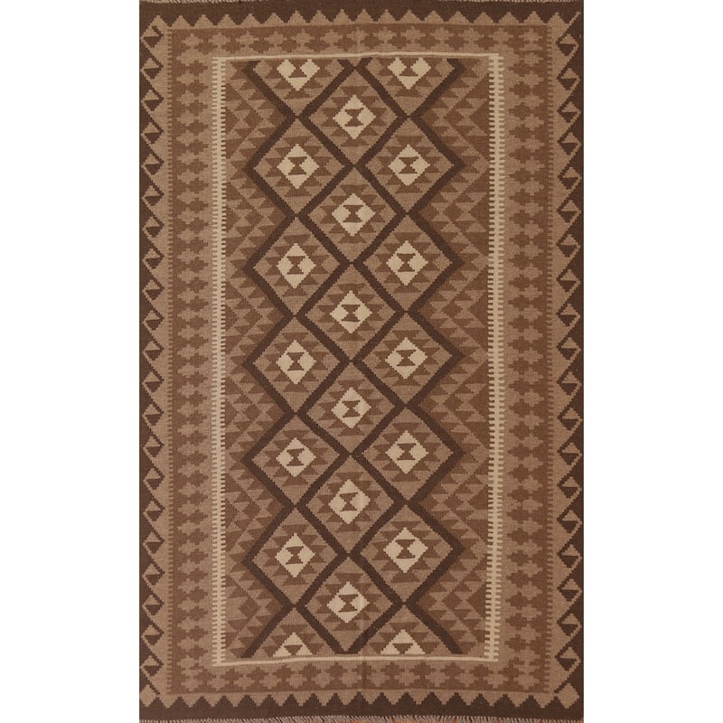 Reversible Kilim Geometric Area Rug Hand-woven Wool Carpet - 5'5" x 8'1"