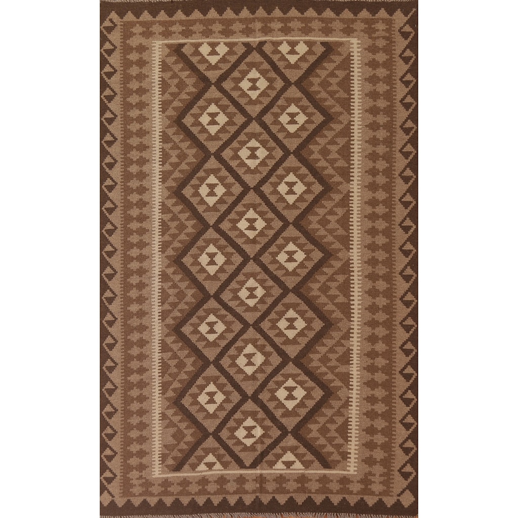 Reversible Kilim Geometric Area Rug Hand-woven Wool Carpet - 5'5" x 8'1"