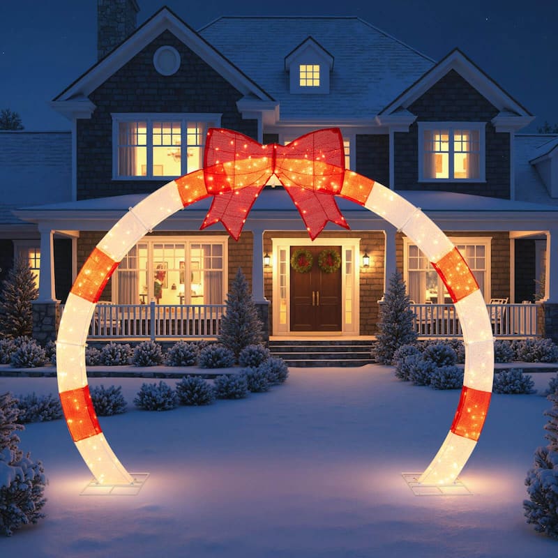 Costway 10.4 FT Christmas Archway with Large Bow & Warm White LED - as pic shows - See Details