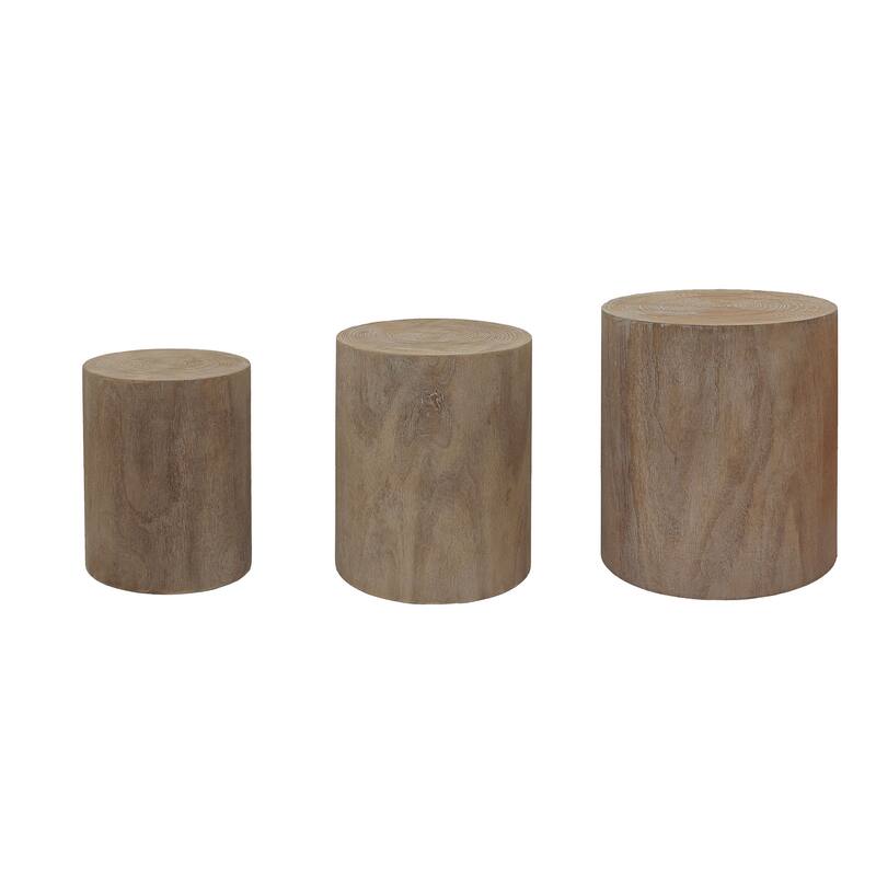 Roomfitters Round Wood Coffee Table Set of 3 with Natural Finish, Nesting Accent & Side Tables, Tree-Stump Design
