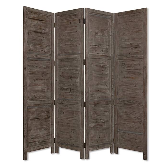 Wooden 4 Panel Foldable Floor Screen with Textured Panels, Gray