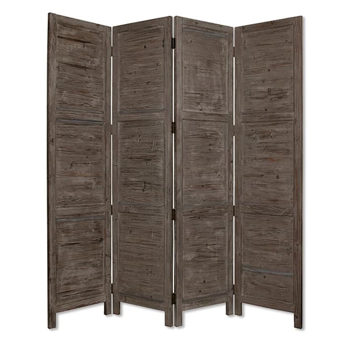 Wooden 4 Panel Foldable Floor Screen with Textured Panels, Gray