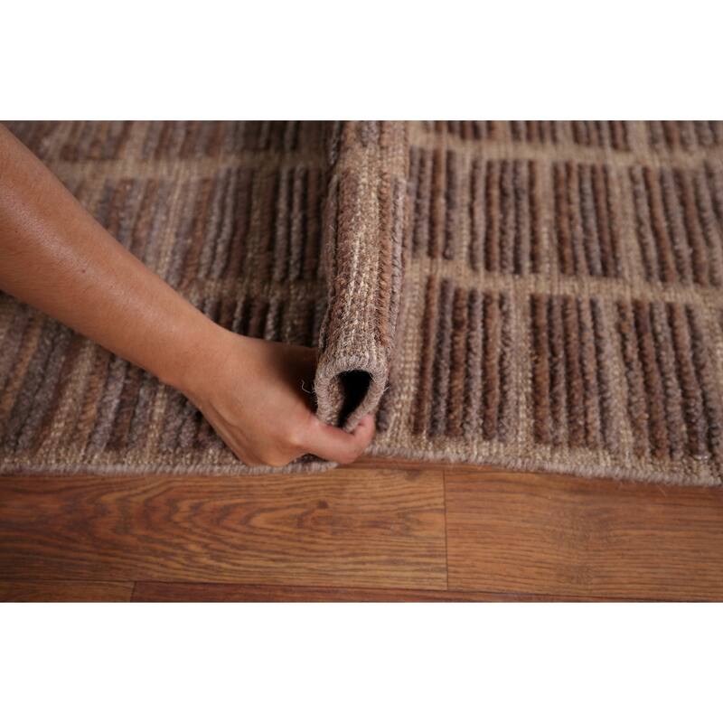 Hand Knotted Oriental 100% Wool Carpet Modern All-Over Brown Moroccan Area Rug - 13' 1'' X 8' 9''