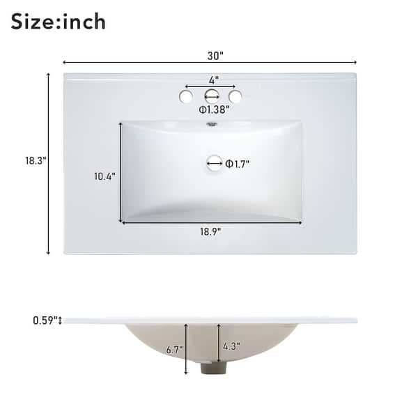 dimension image slide 2 of 4, 30" Bathroom Vanity, Bathroom Cabinet with Sink Combo Set, Bathroom Storage Cabinet with a Soft Closing Door and 3 Drawers
