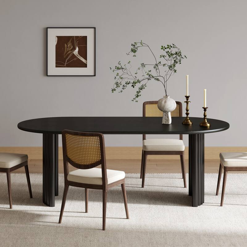 Dovelina 30"H Oval Wood Double Pedestal Dining Table Seats 6 - 67*33.5 - Black