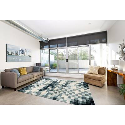 7979 Light Blue Checkered 2 x 3 Area Rug Carpet Small - 2'x3'